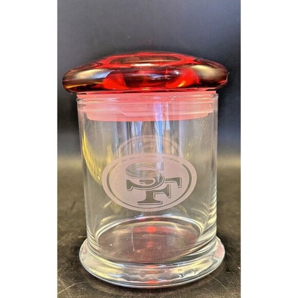 Etched San Francisco 49ers Glass Kitchen Apothecary Jar Canister Domed Lid Glass - Picture 1 of 8